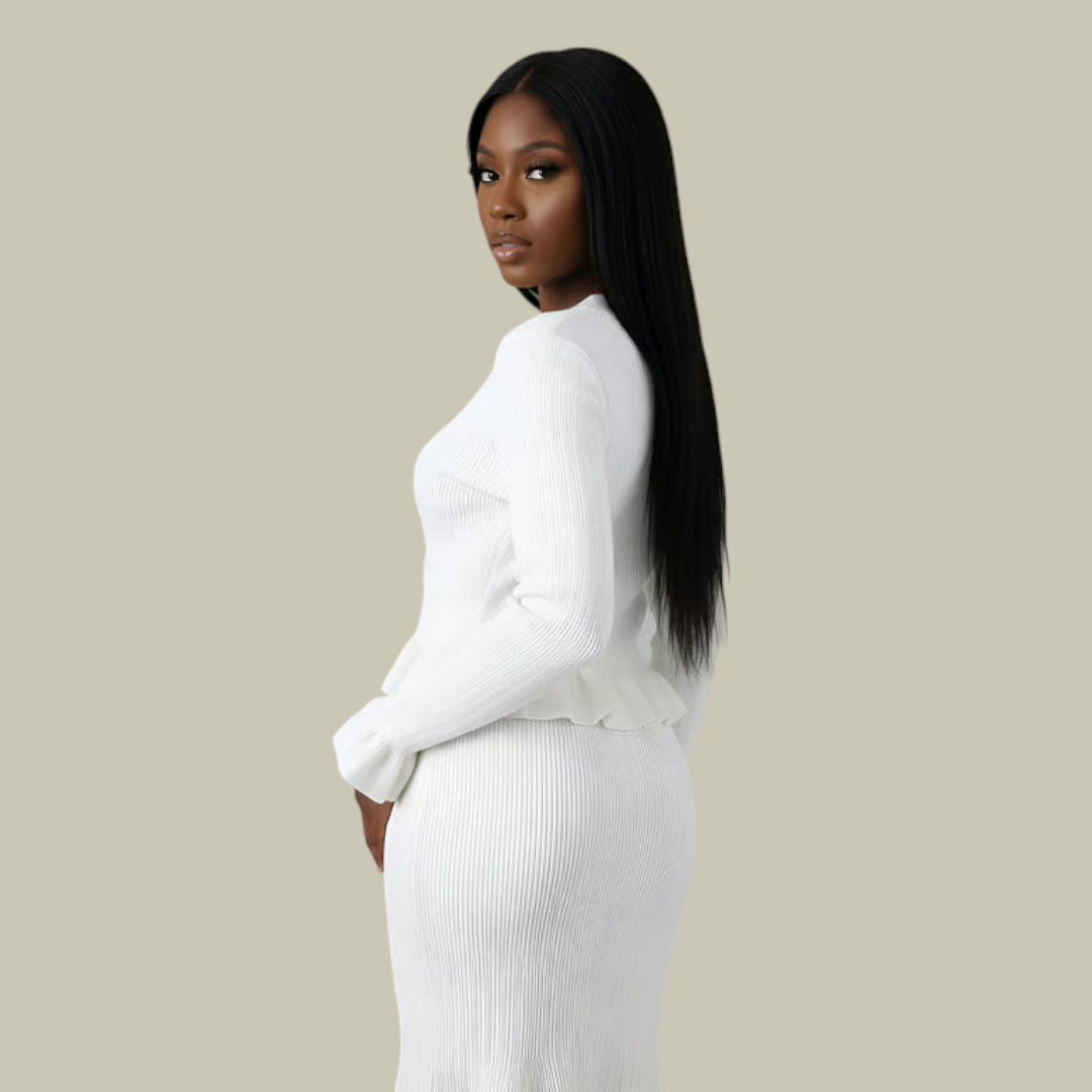 Womens Knit Button Top & Ruffle Skirt Set