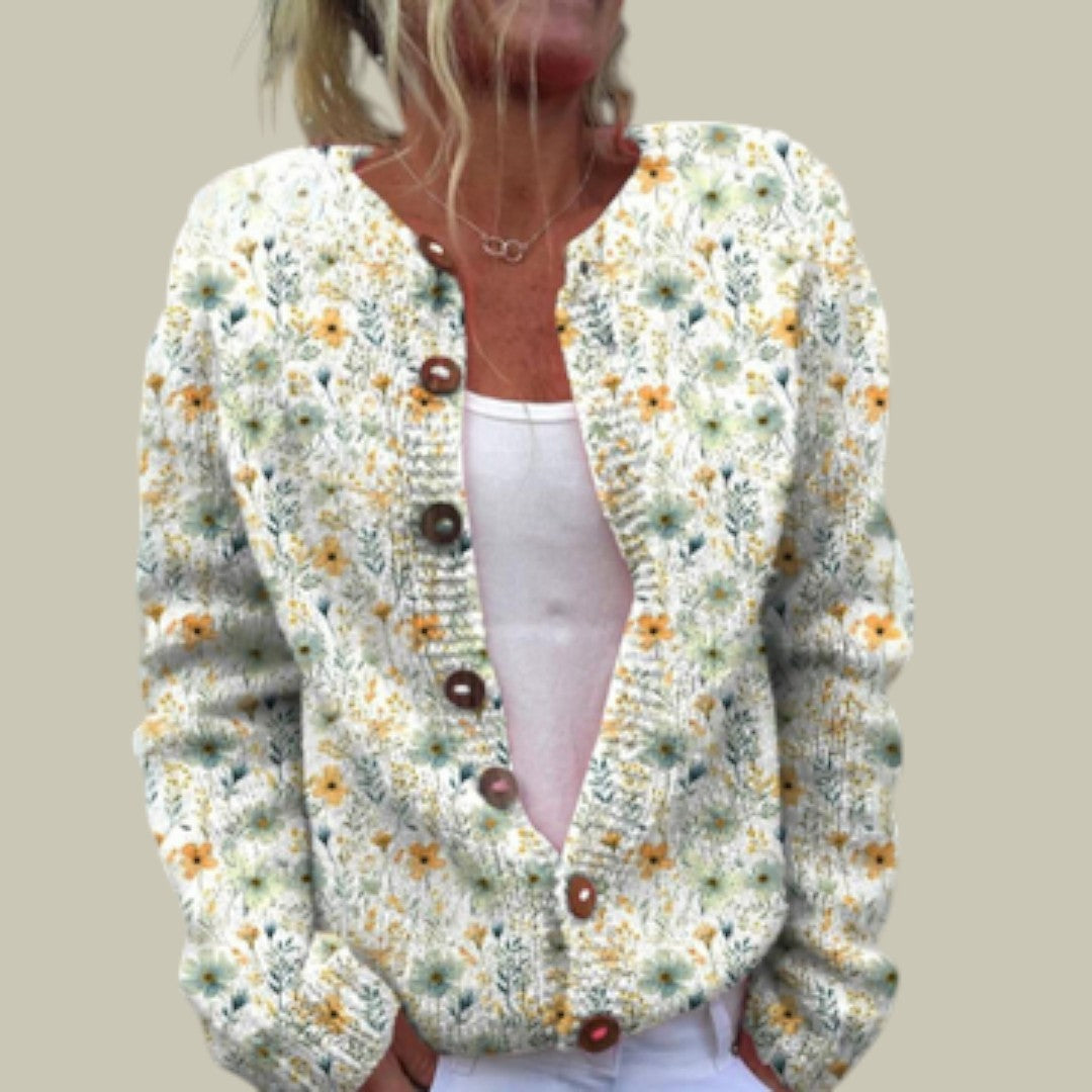 Womens Cardigan Warm Knitted Floral