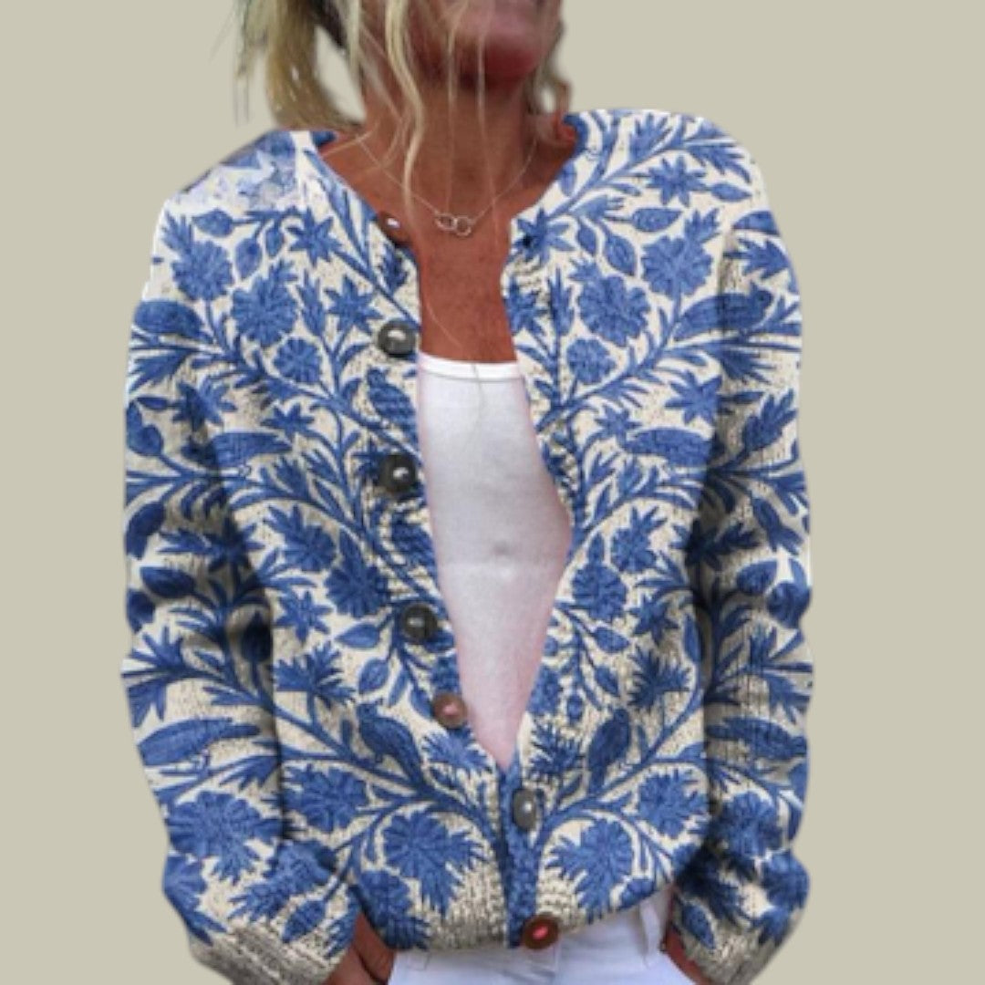 Womens Cardigan Warm Knitted Floral