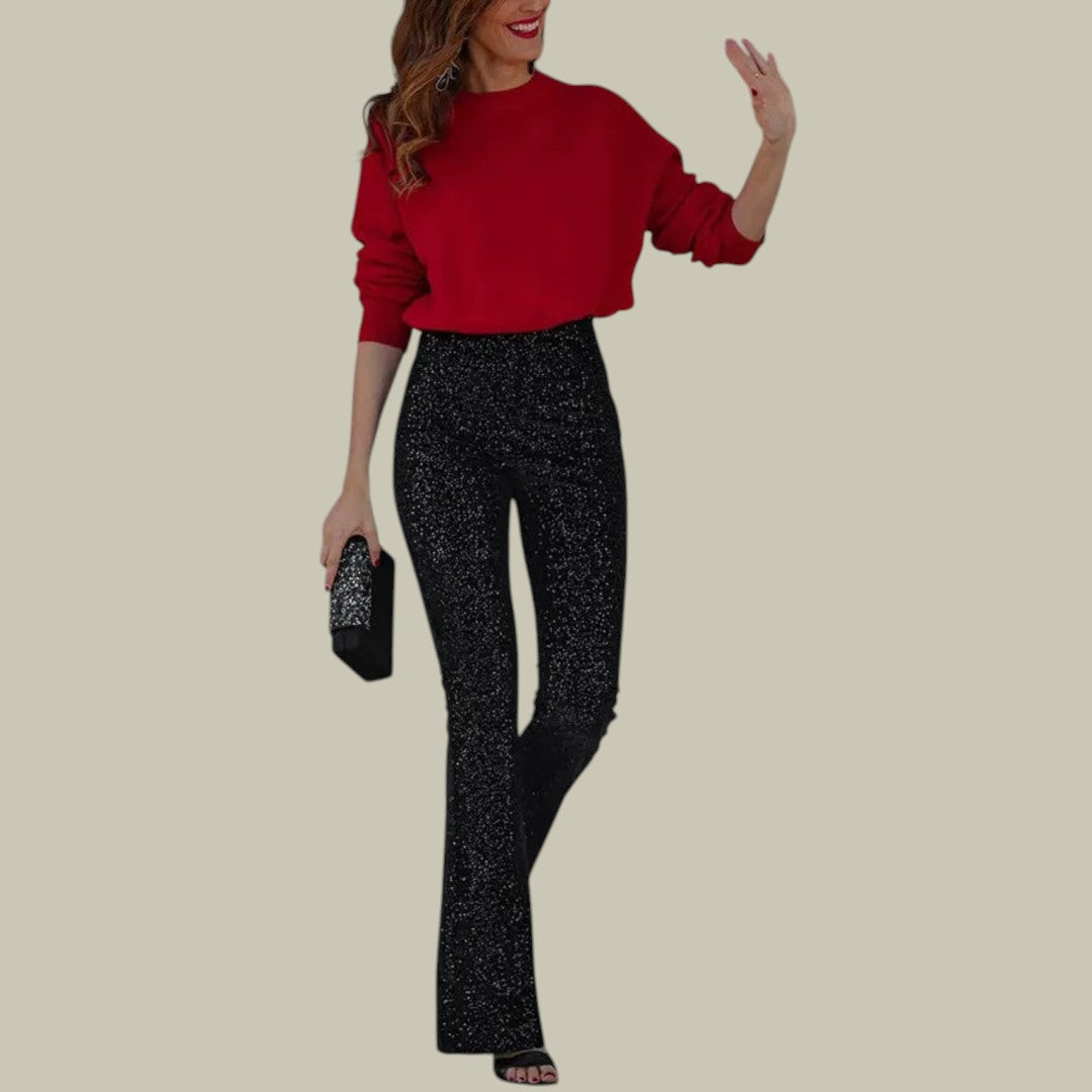 Womens Pants Sparkling Glitter Flared