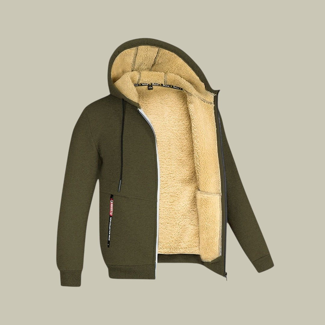 Mens Cardigan Fleece Hooded Warm Autumn