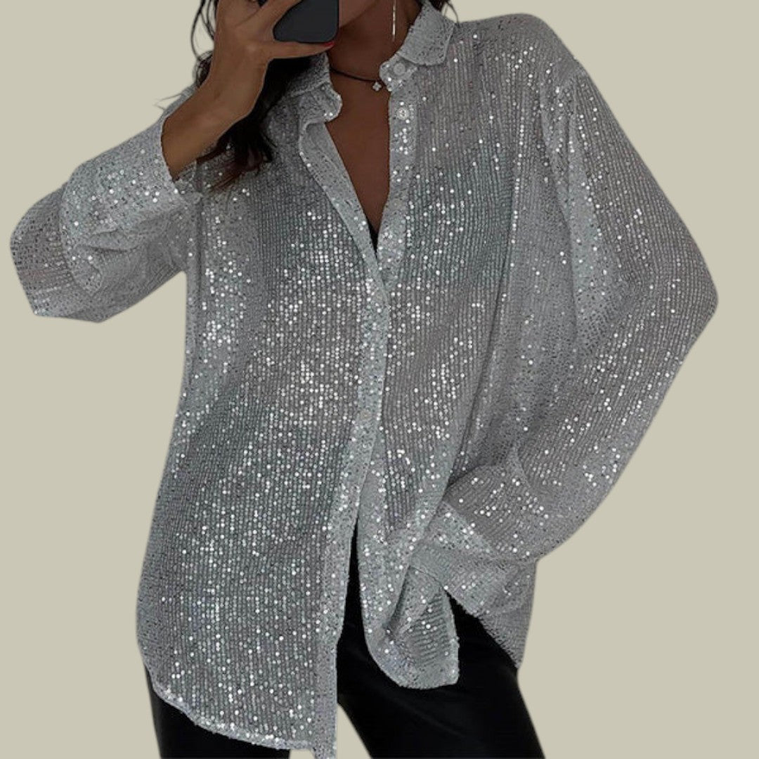 Womens Sequin Long Sleeve Party Shirt