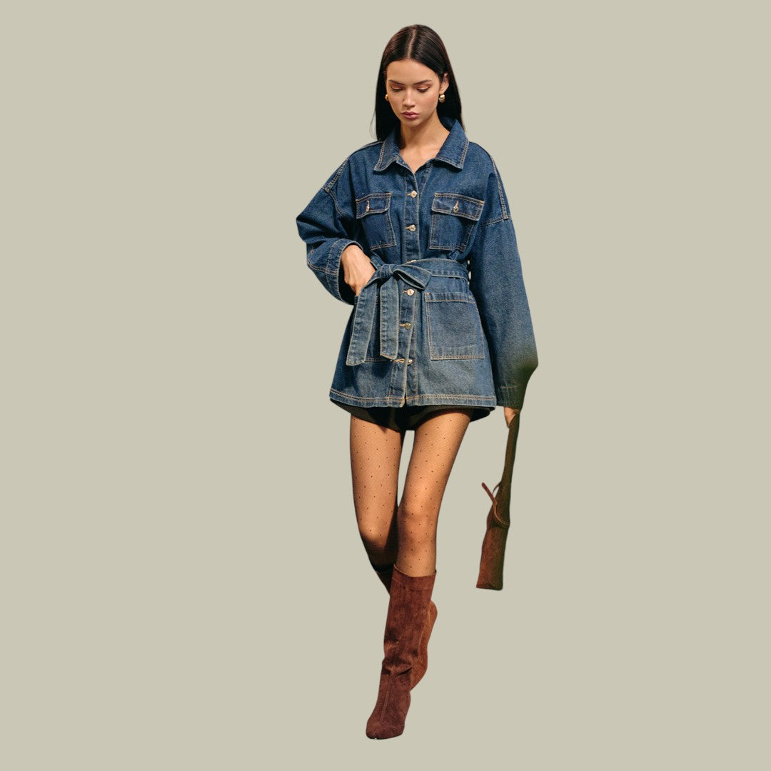 Womens Denim Jacket Belted