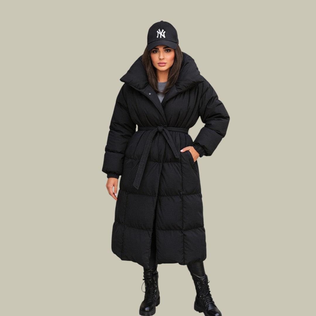 Womens Jacket Parka Puffer With Belt Black