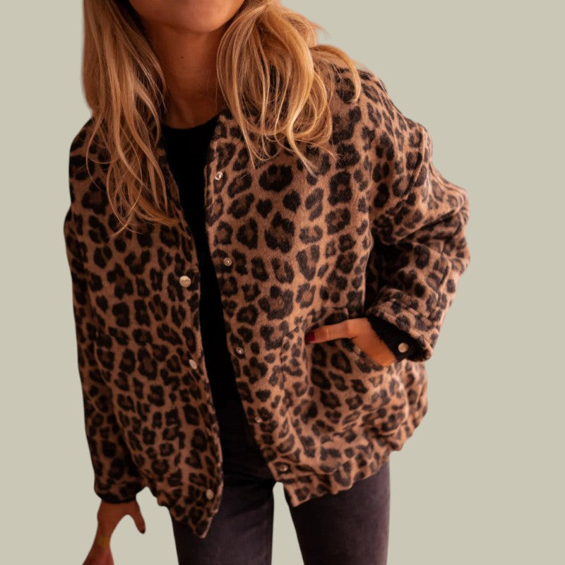 Womens Leopard Print Bomber Jacket