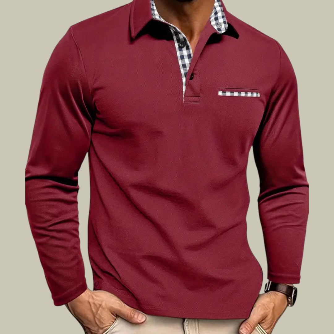 Mens Long Sleeve Polo Shirt Pocket
