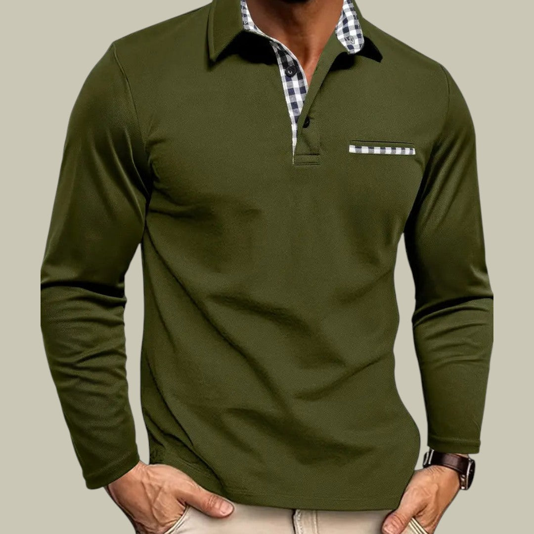 Mens Long Sleeve Polo Shirt Pocket