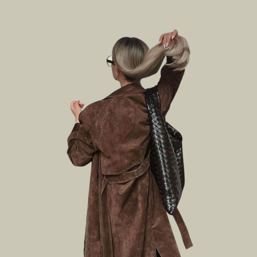 Suede Trench Coat Brown for Women