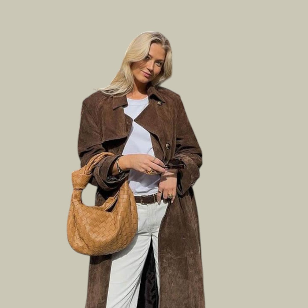 Suede Trench Coat Brown for Women