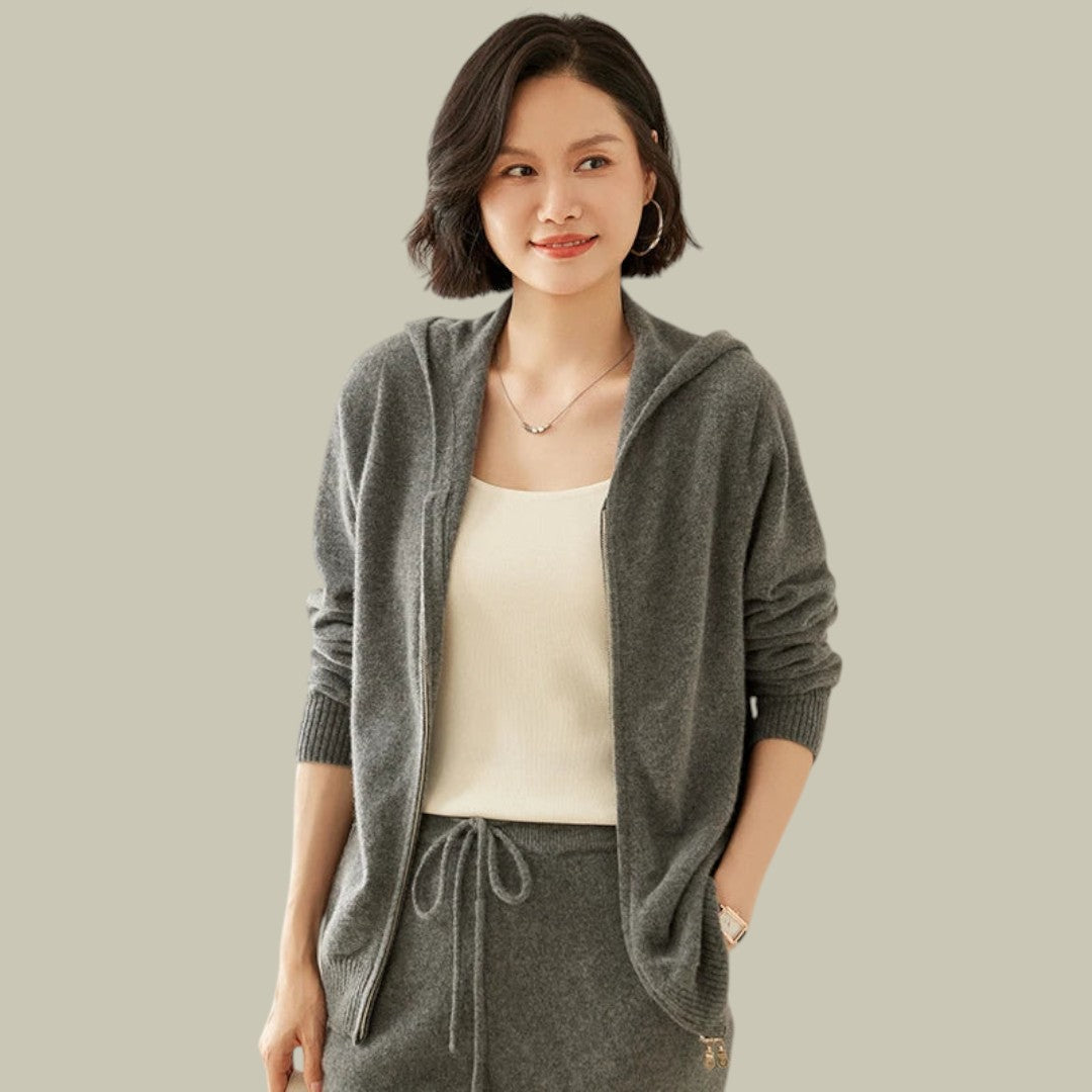 Womens Cashmere Cardigan Knitted Zip Hooded