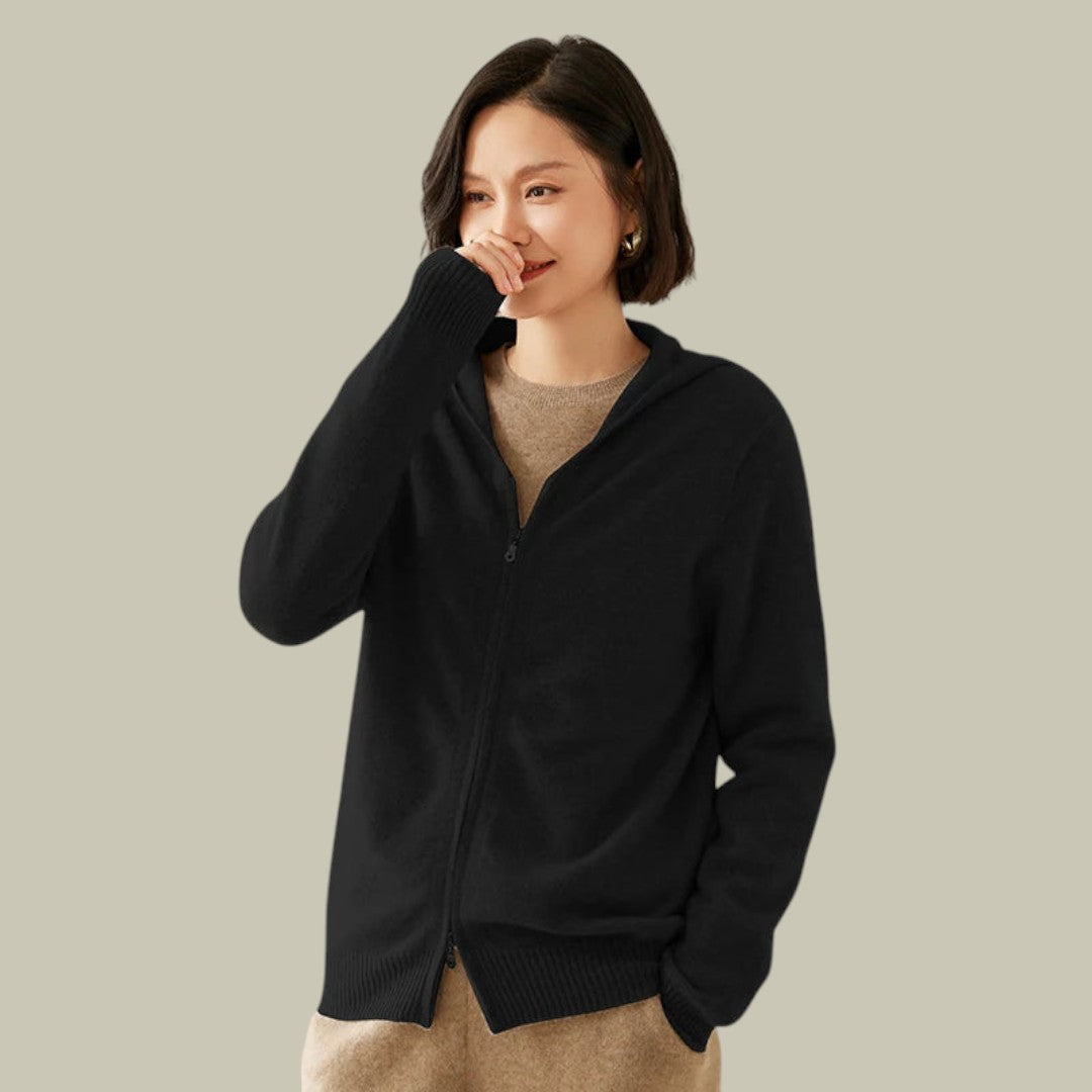 Womens Cashmere Cardigan Knitted Zip Hooded