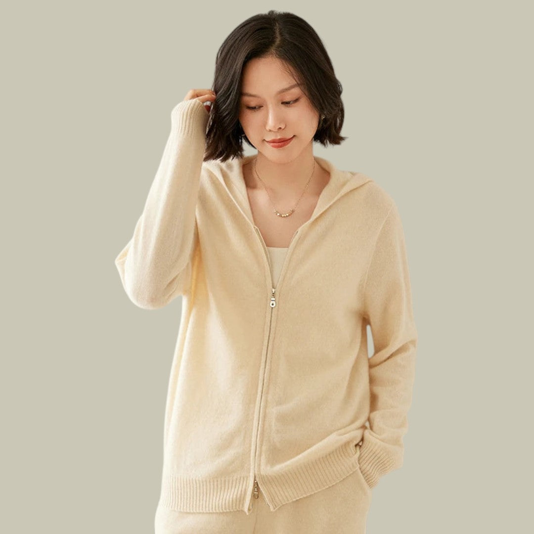 Womens Cashmere Cardigan Knitted Zip Hooded