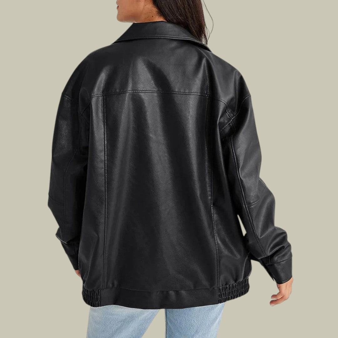 Womens Oversized Leather Bomber Jacket