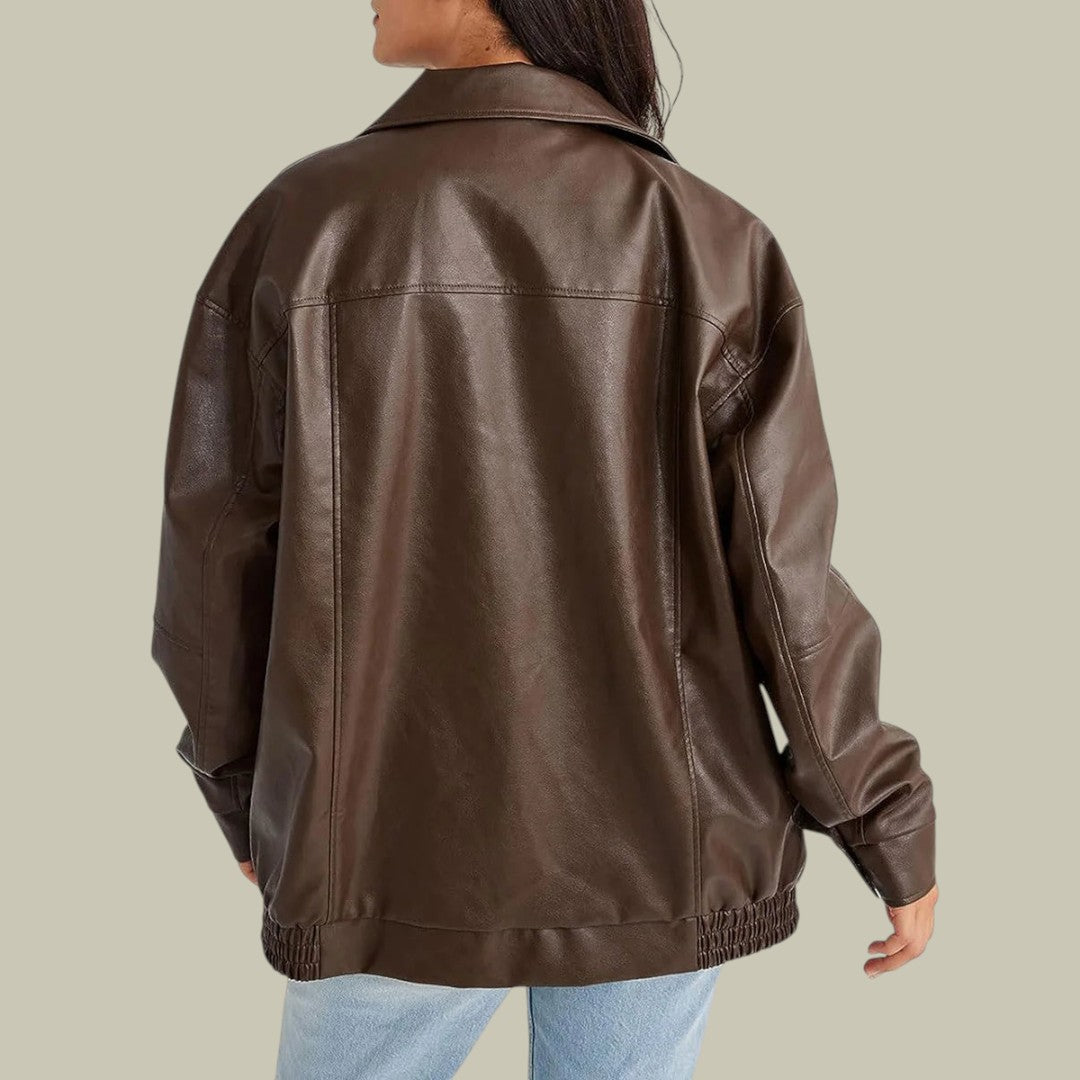 Womens Oversized Leather Bomber Jacket