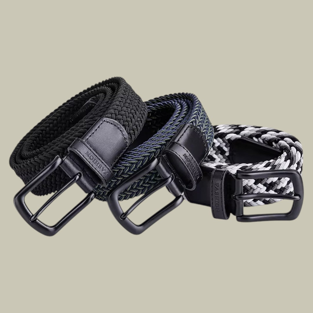 Mens Cowhide Braided Elastic Belt
