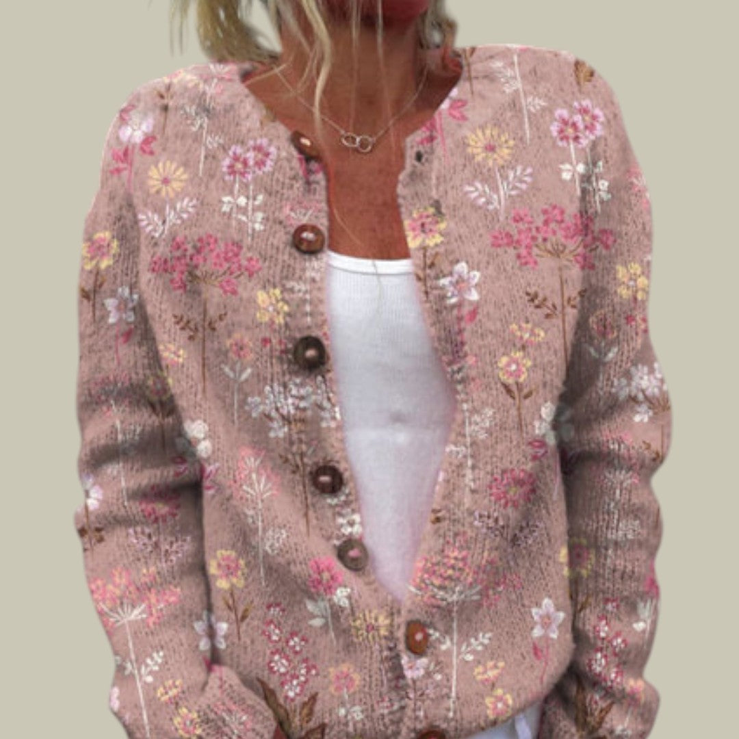 Womens Cardigan Warm Knitted Floral