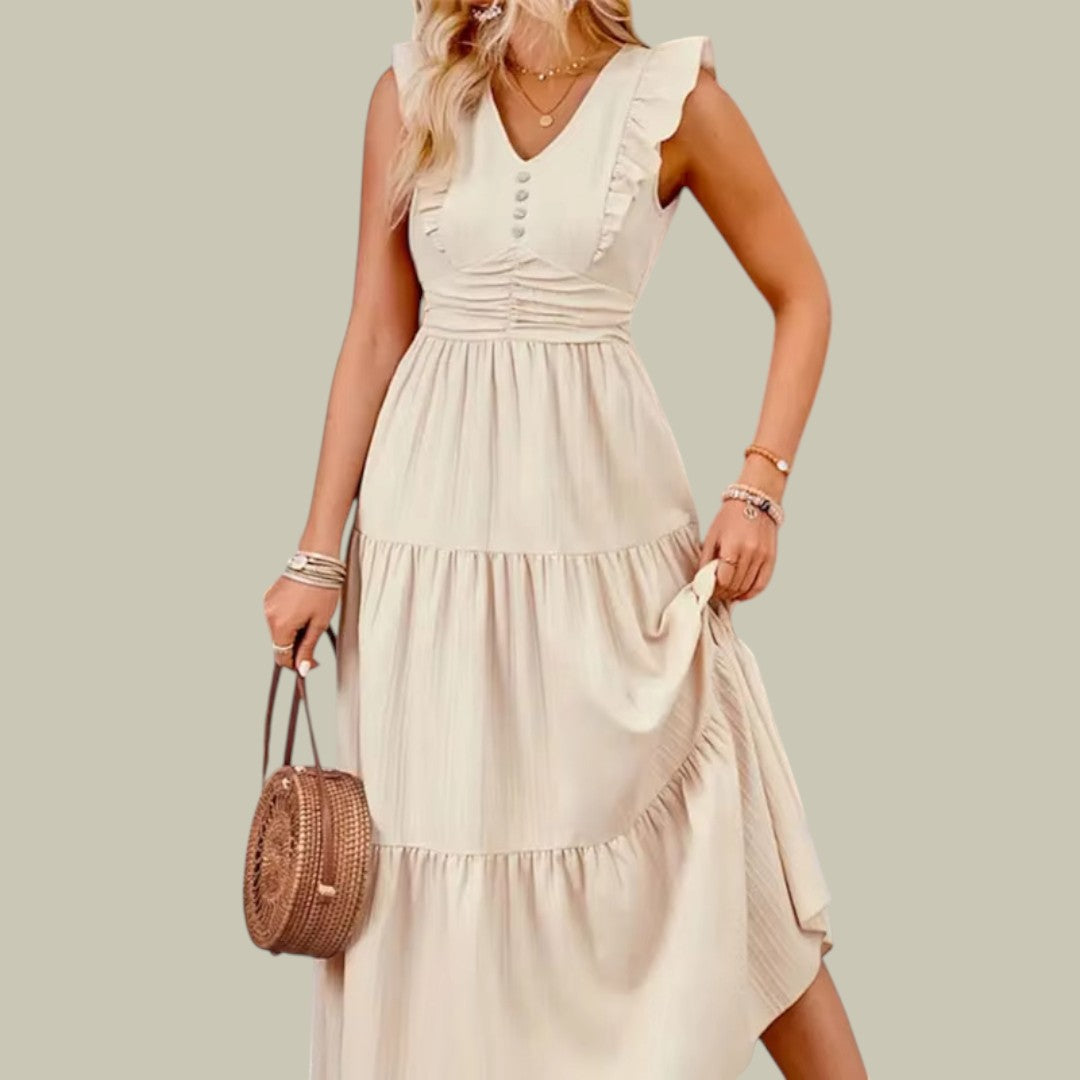 Lux & Classy • Women's Casual Ruffle Shoulder Dress