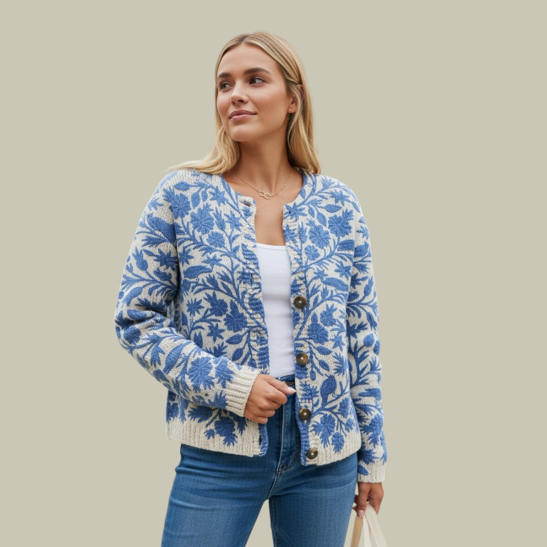 Womens Cardigan Warm Knitted Floral