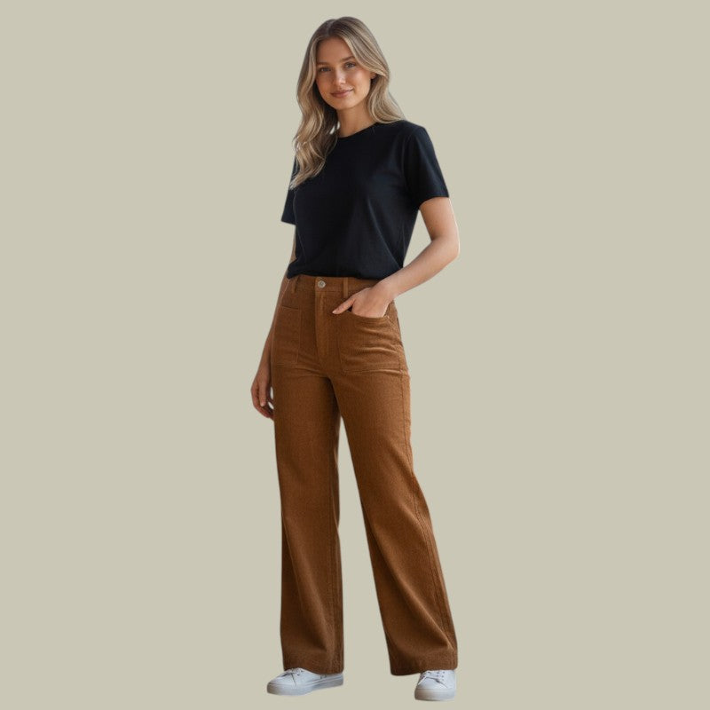 Womens High Waist Corduroy Trousers