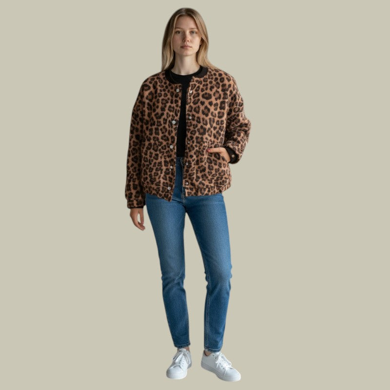 Womens Leopard Print Bomber Jacket