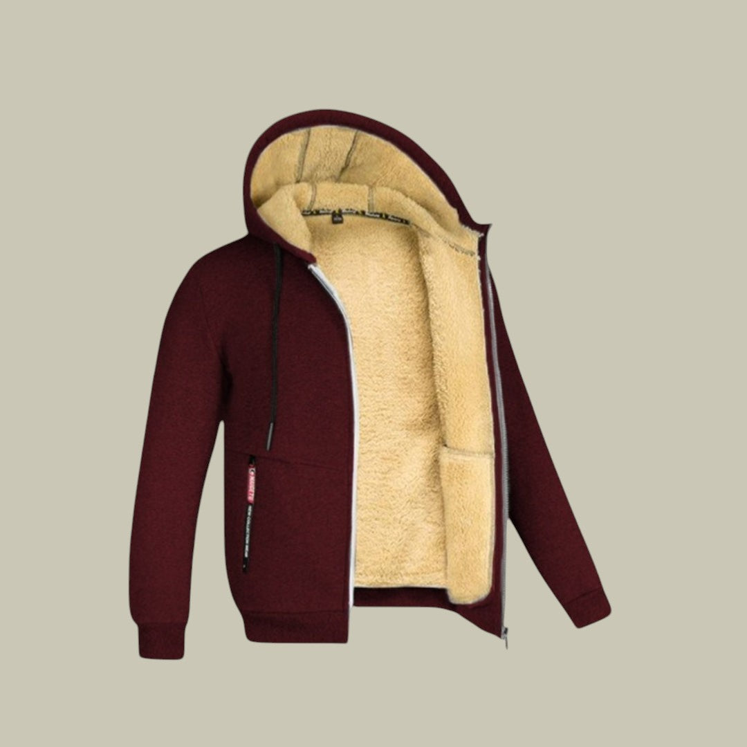 Mens Cardigan Fleece Hooded Warm Autumn