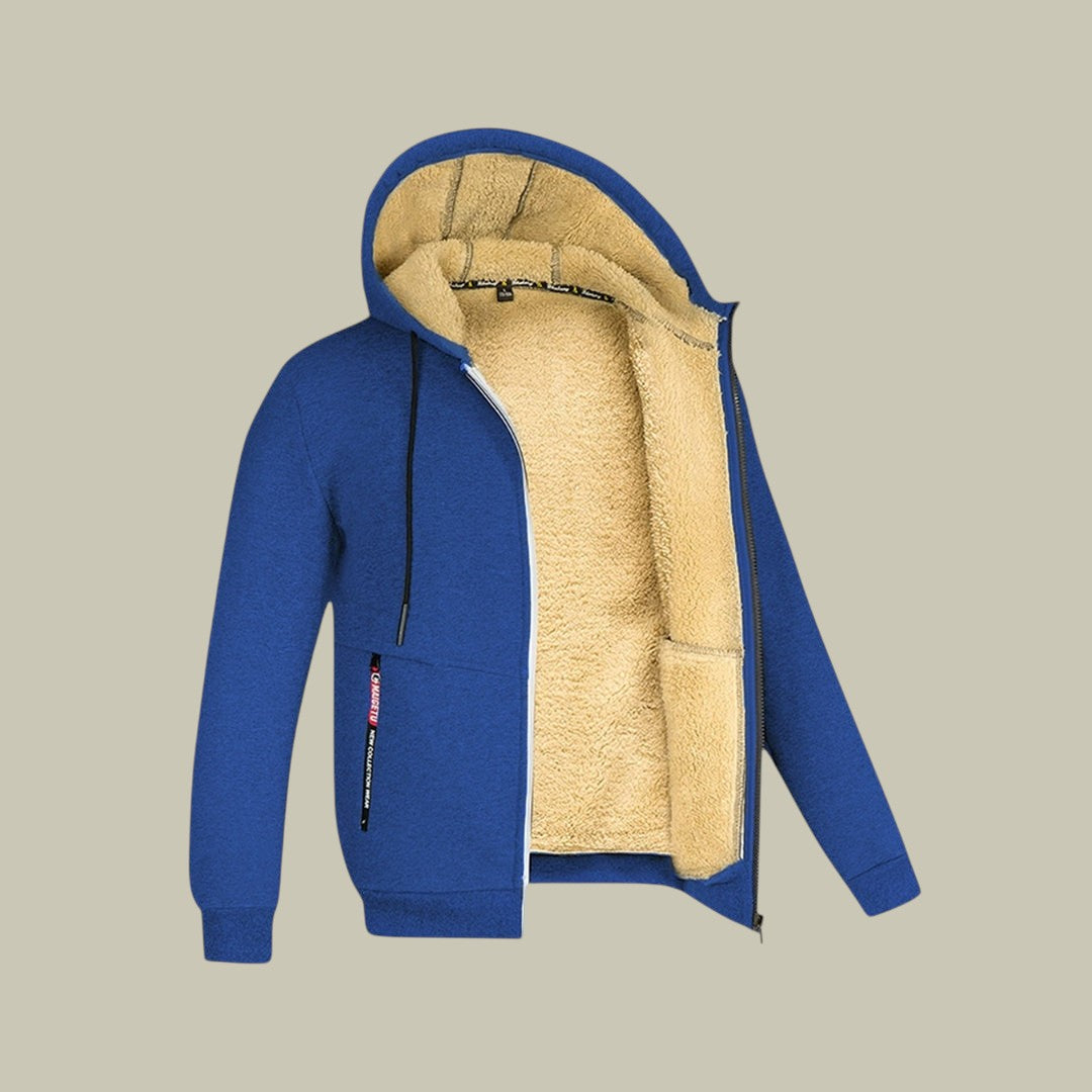 Mens Cardigan Fleece Hooded Warm Autumn