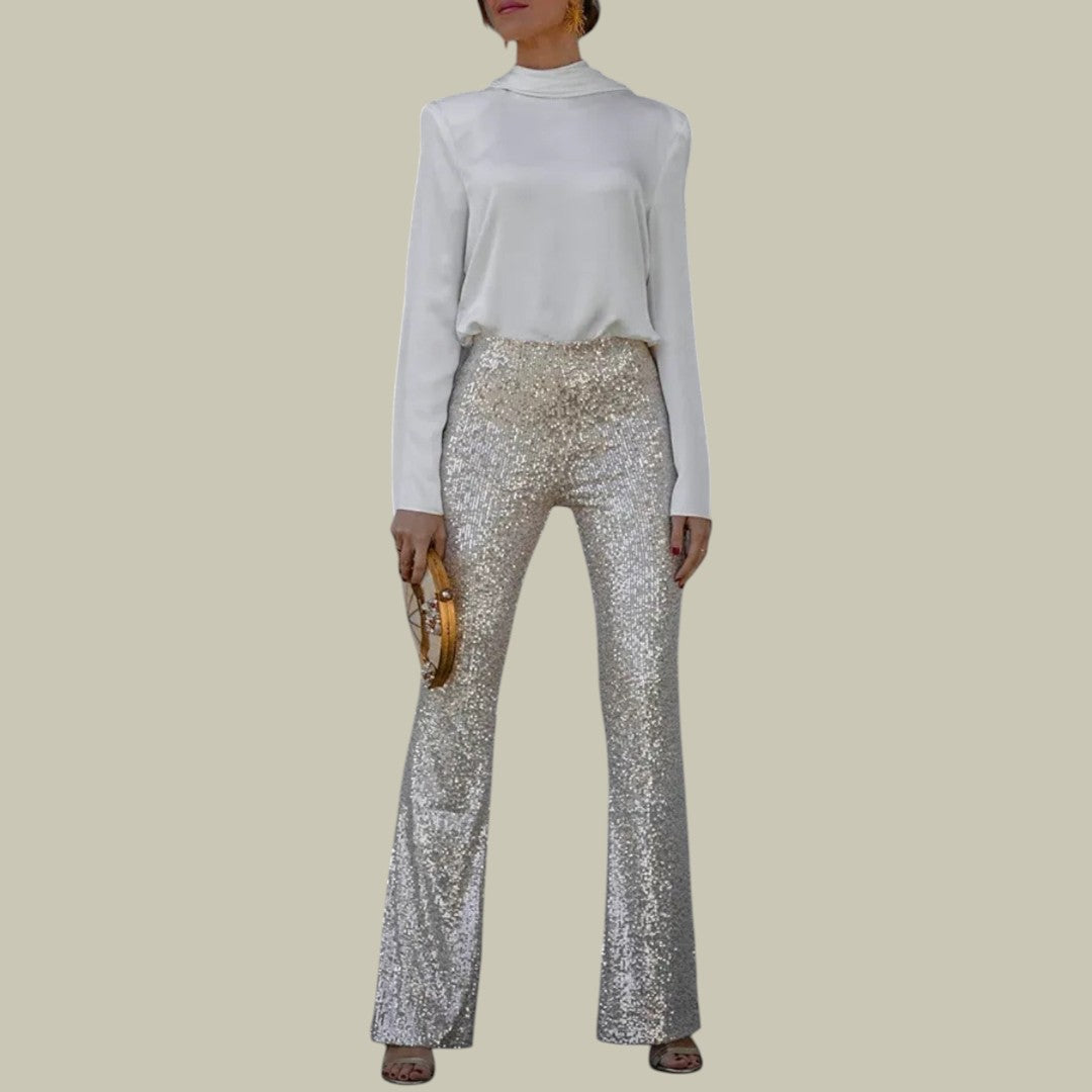 Womens Pants Sparkling Glitter Flared