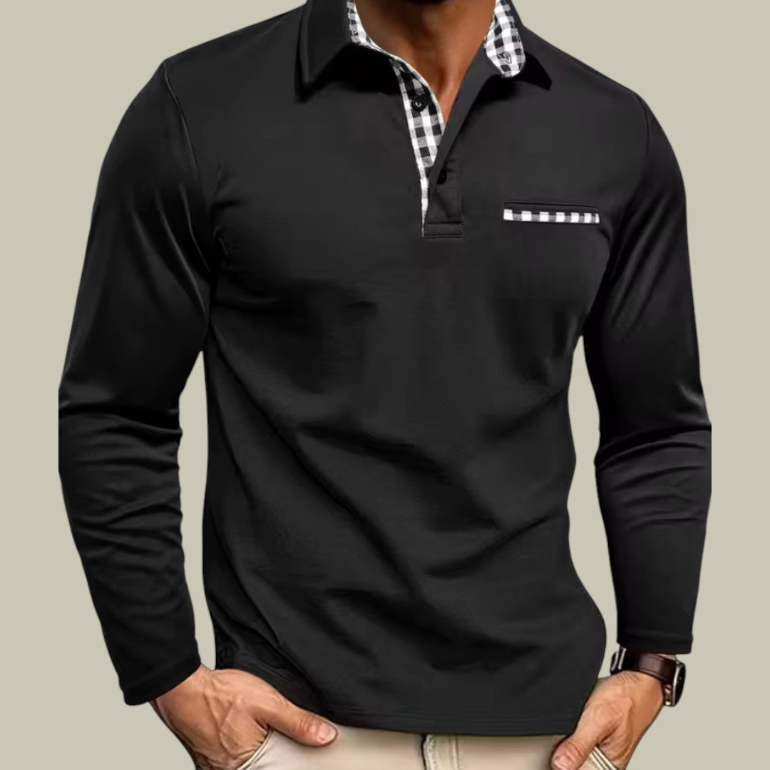 Mens Long Sleeve Polo Shirt Pocket
