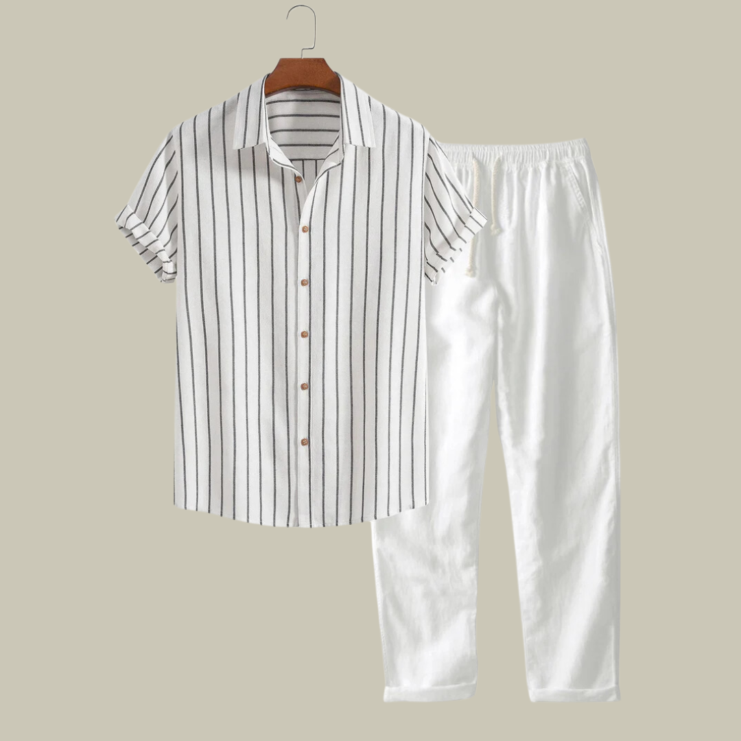 Lux & Classy  • Striped Button Up Shirt & Straight Linen Pants