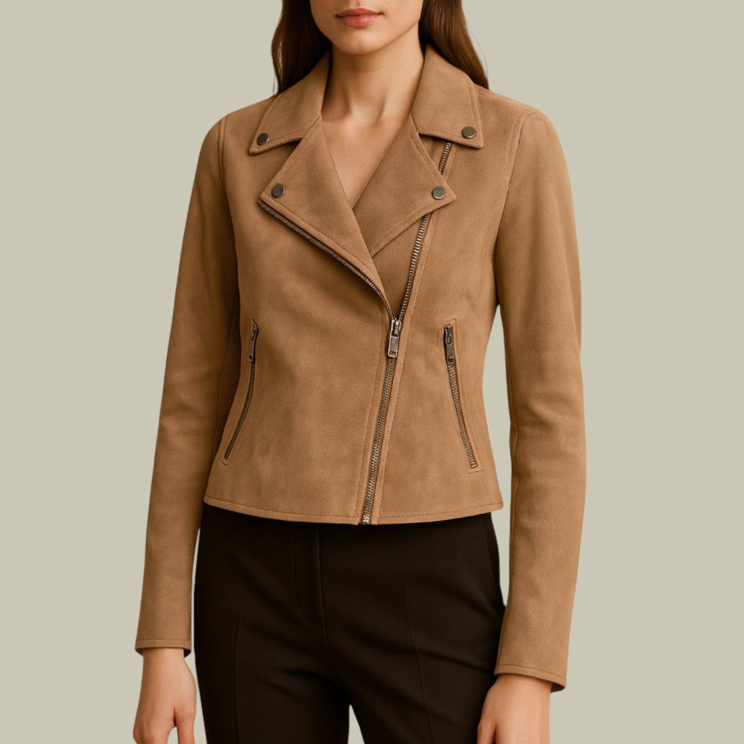 Womens Suede Jacket Short Biker
