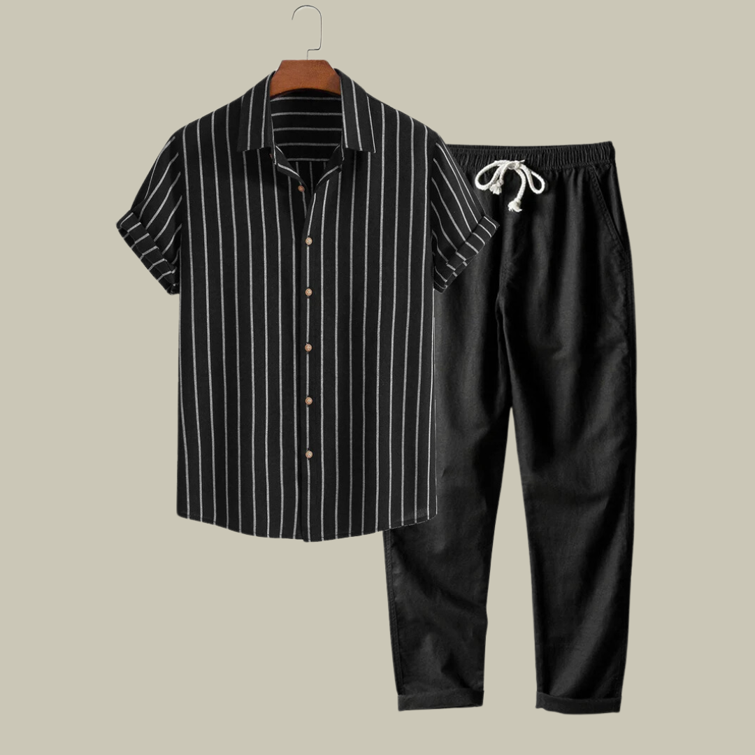 Lux & Classy  • Striped Button Up Shirt & Straight Linen Pants