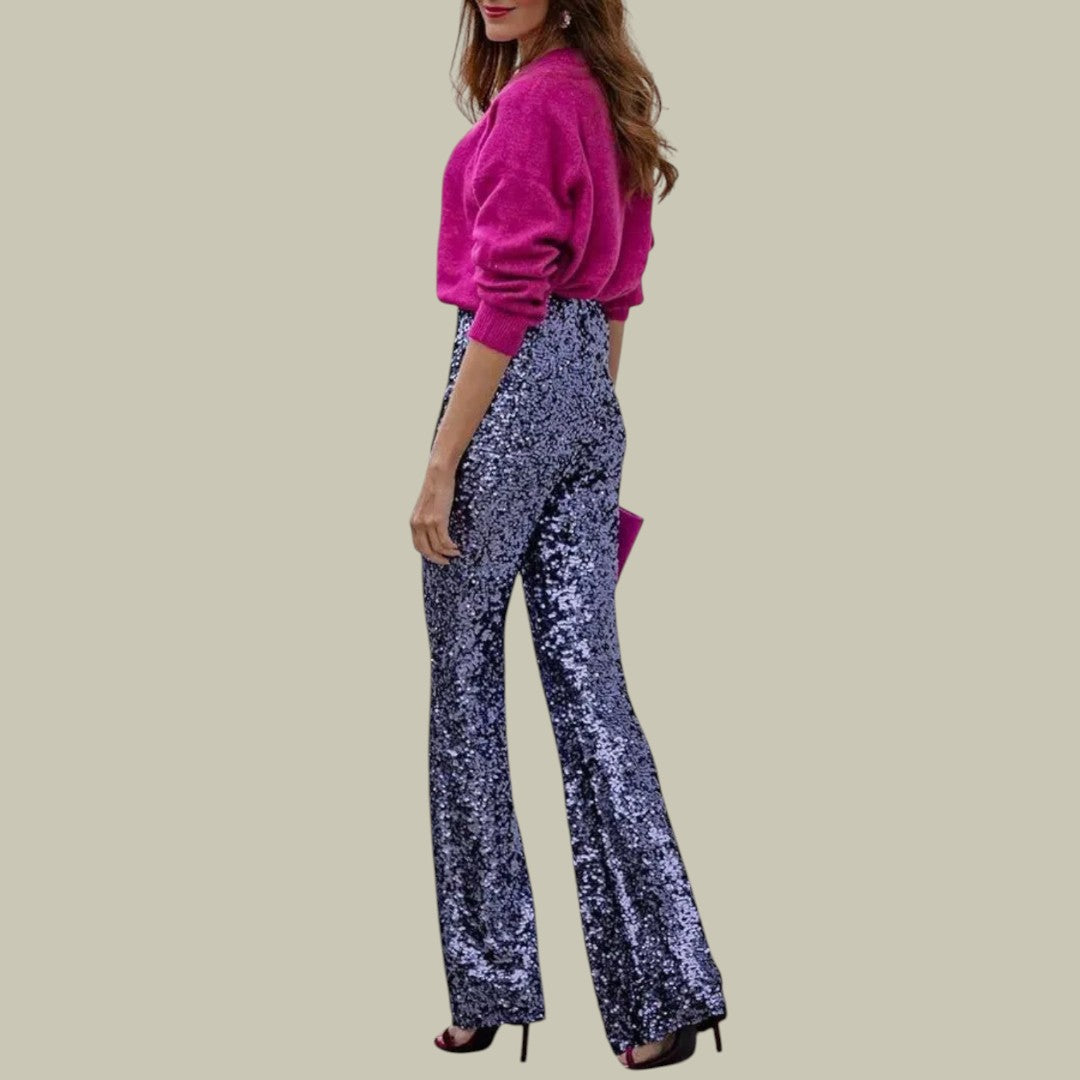 Womens Pants Sparkling Glitter Flared