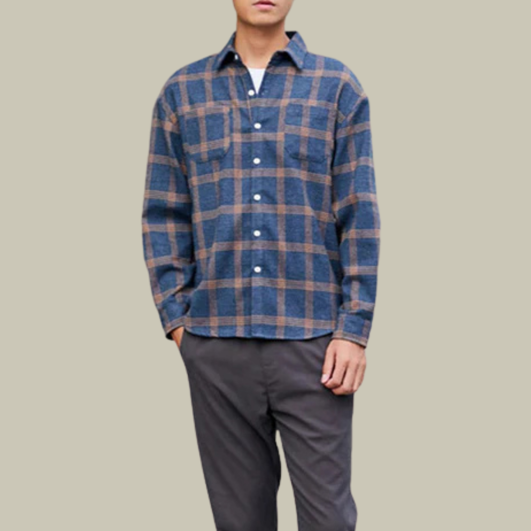 Lux & Classy  • Men's Casual Plaid Shirt with Turn-down Collar Button