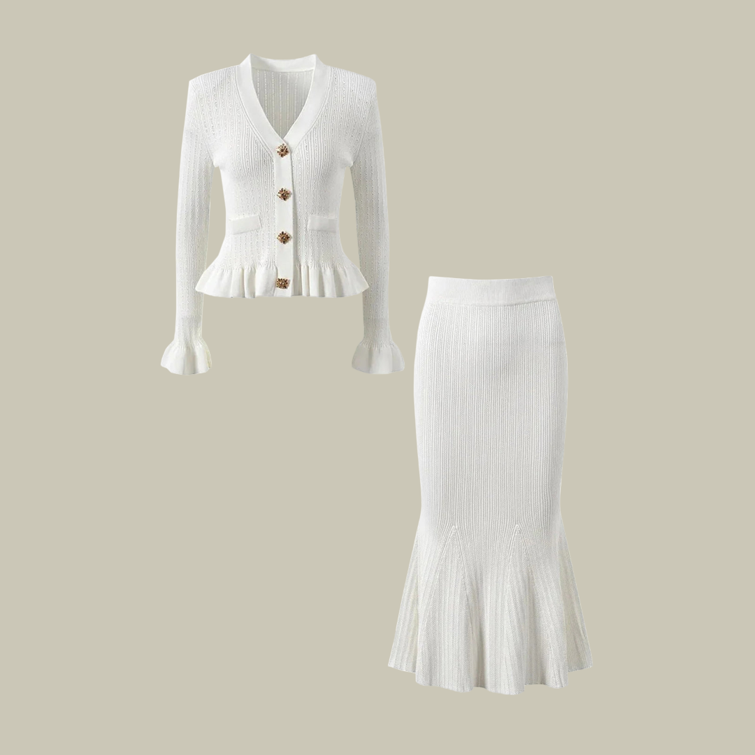 Womens Knit Button Top & Ruffle Skirt Set