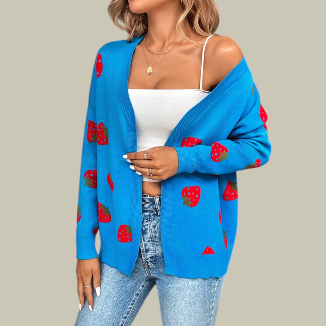 Womens Cardigan Strawberry Print
