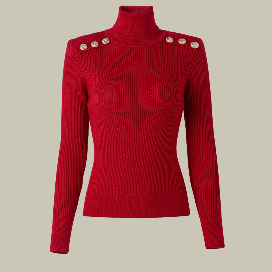 Lux & Classy  • Women's Padder Shoulder Wool Turtleneck Sweater