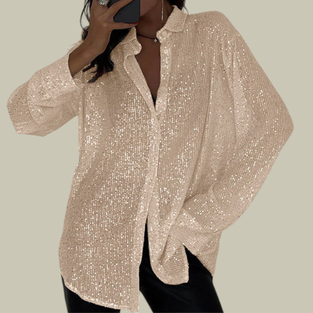Womens Sequin Long Sleeve Party Shirt