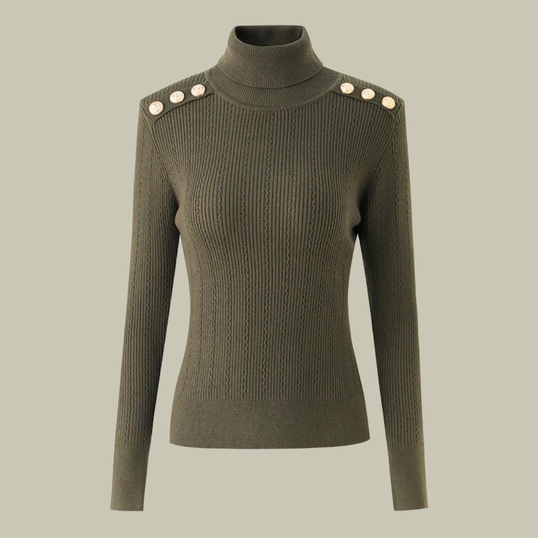 Lux & Classy  • Women's Padder Shoulder Wool Turtleneck Sweater