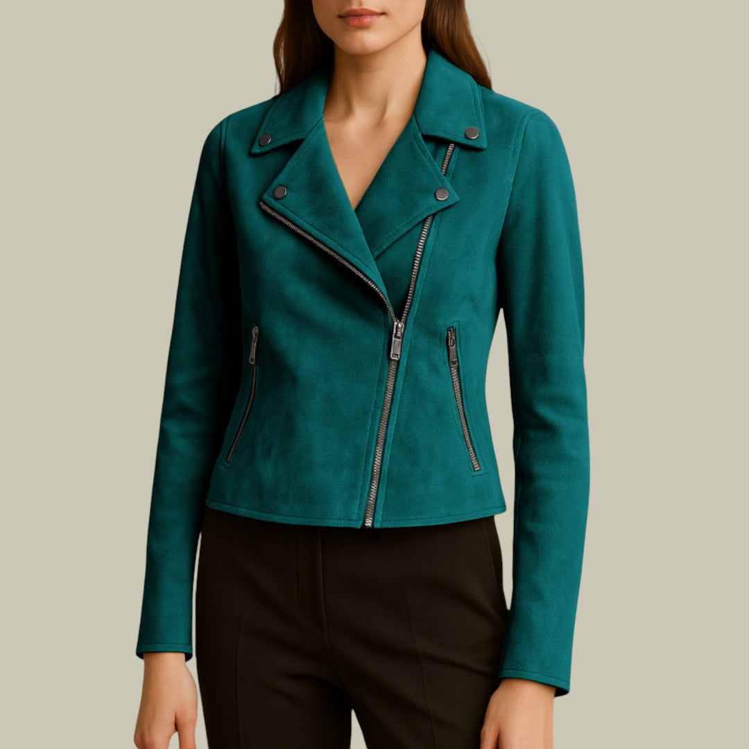 Womens Suede Jacket Short Biker