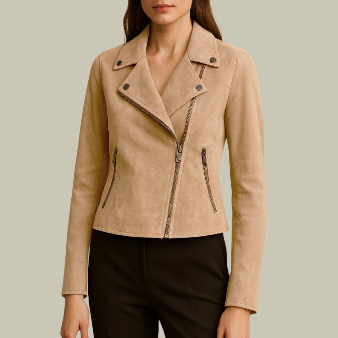 Womens Suede Jacket Short Biker