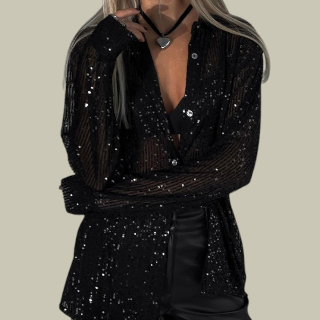 Womens Sequin Long Sleeve Party Shirt