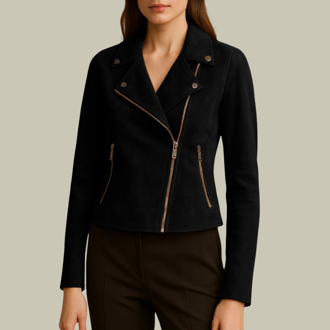 Womens Suede Jacket Short Biker
