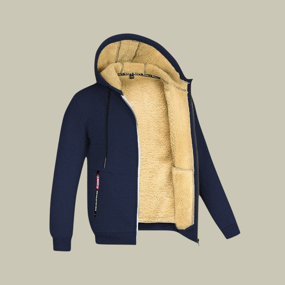 Mens Cardigan Fleece Hooded Warm Autumn