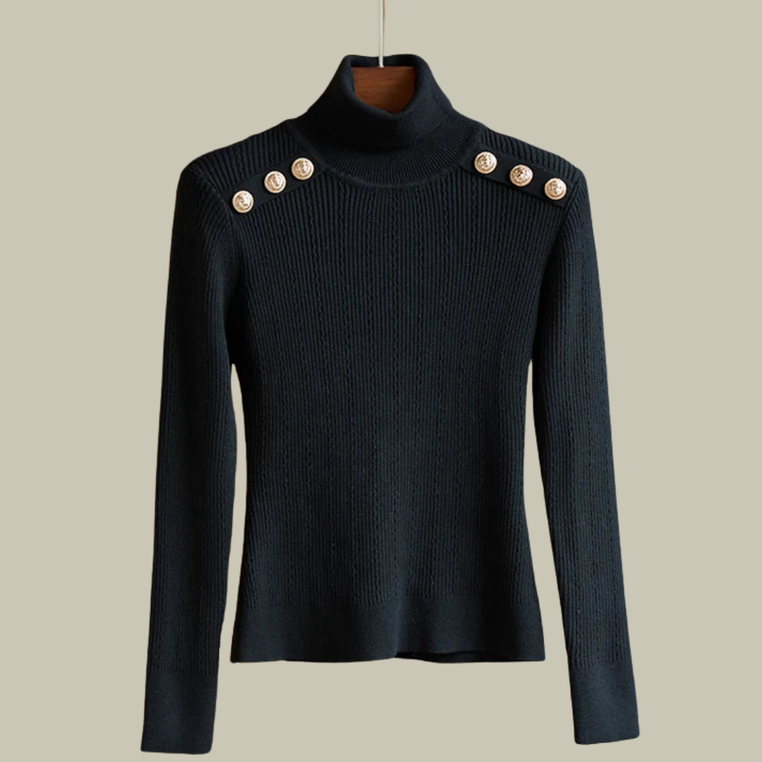 Lux & Classy  • Women's Padder Shoulder Wool Turtleneck Sweater