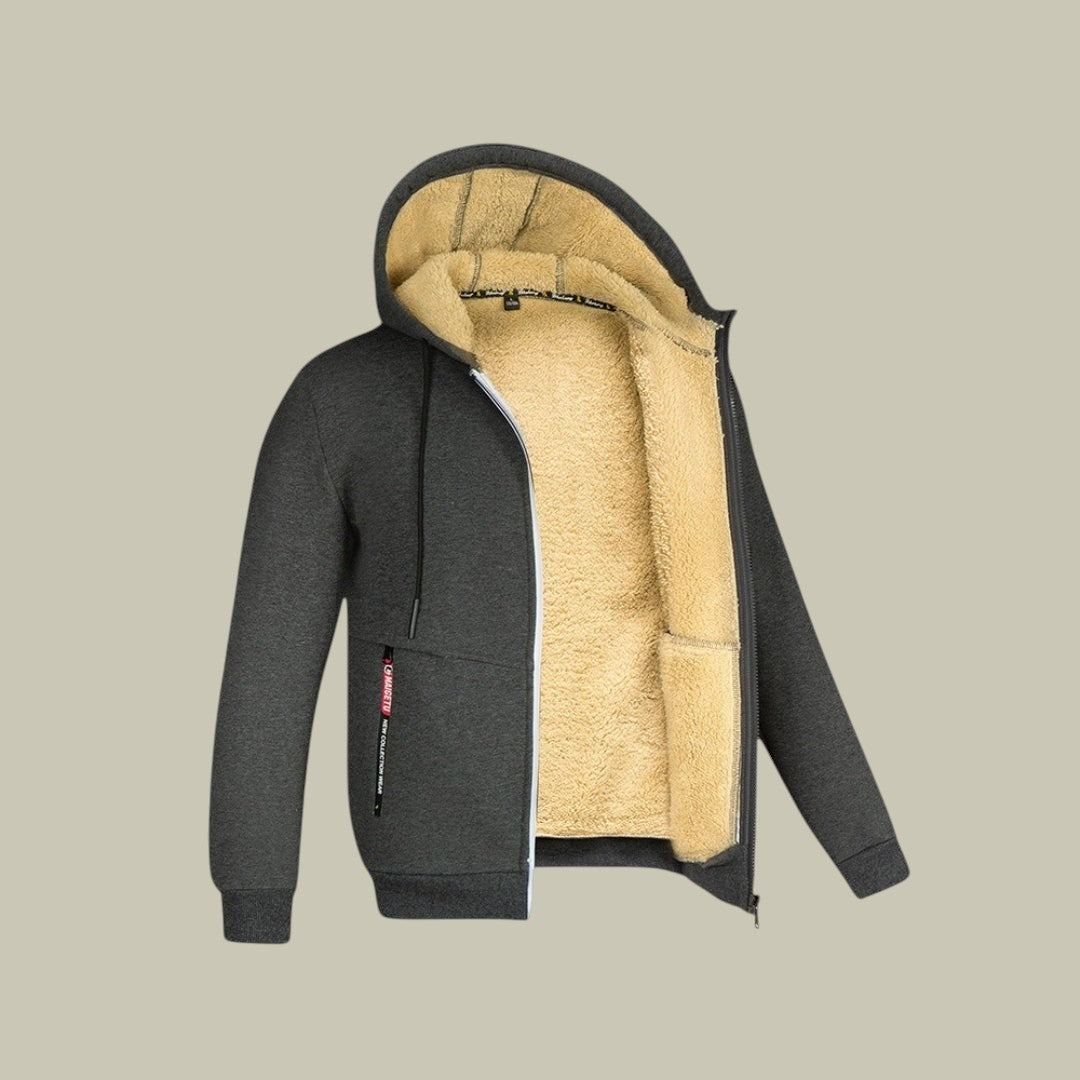 Mens Cardigan Fleece Hooded Warm Autumn