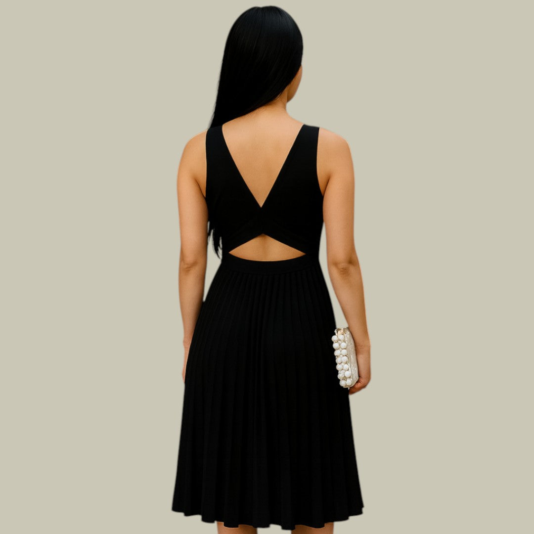 Lux & Classy  • Women's Elegant V-Neck Pleated Skirt Dress