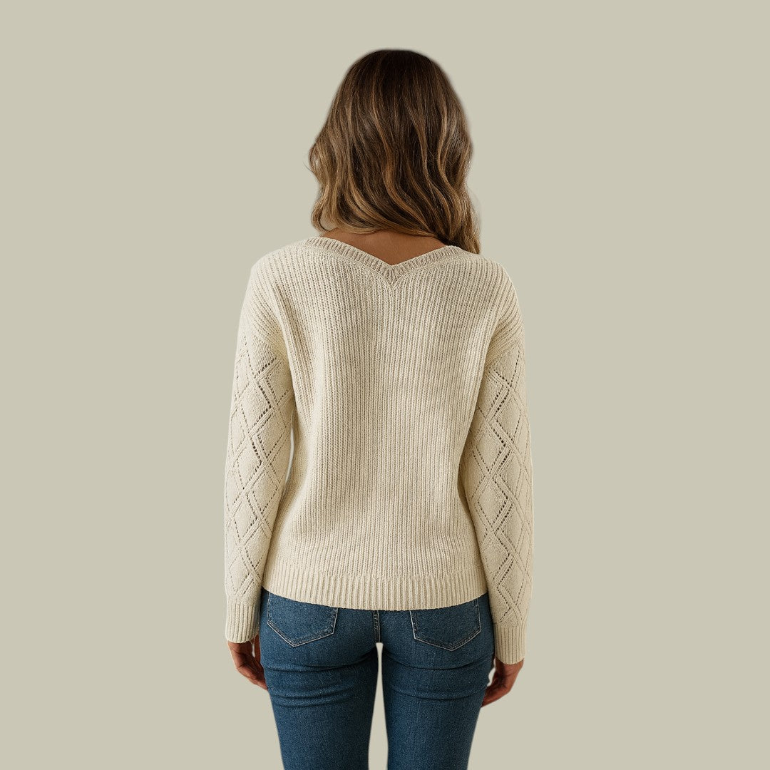 Womens Jumper V-Neck Knitted Beige