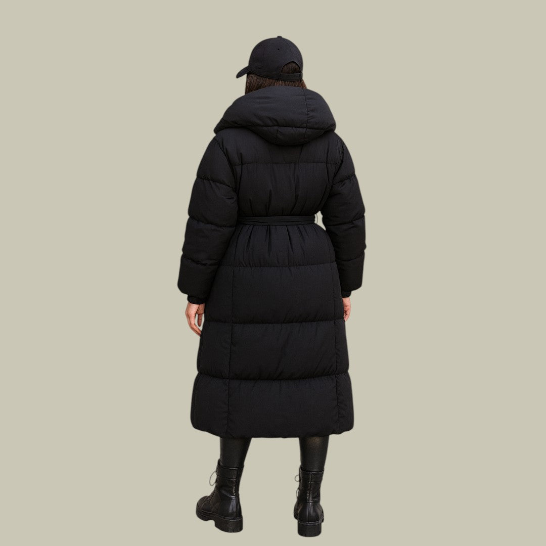 Womens Jacket Parka Puffer With Belt Black