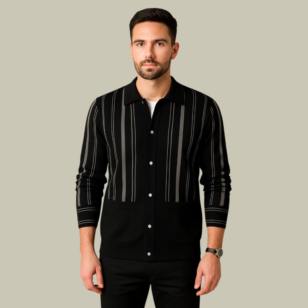 Mens Cardigan Striped Black