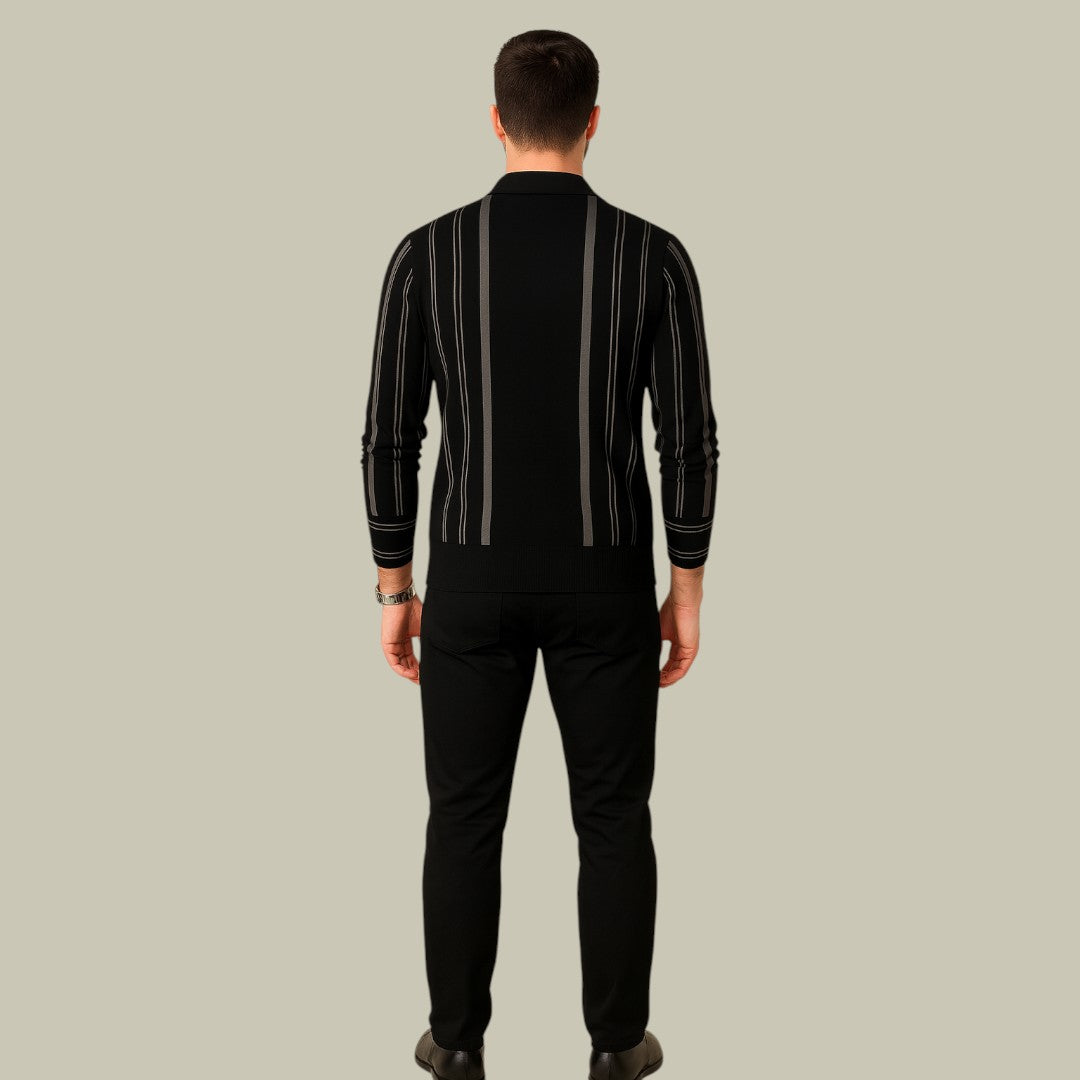 Mens Cardigan Striped Black